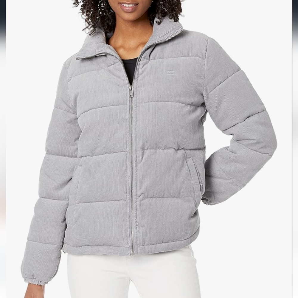 Levi’s Women's Gray Corduroy Puffer Jacket Size Medium Warm Winter Coat